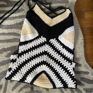 NWT Anthropologie | Black & White Crochet Halter Top